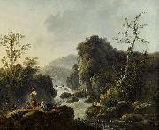 Jean-Baptiste Pillement A Mountainous River Landscape, oil painting on canvas